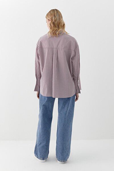MARKALİSTE Oversize ριγέ πουκάμισο Claret Red