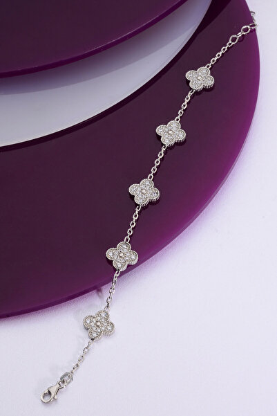 Innuendo Jewelry 925 Ayar Gümüş Beşli Taşlı Yonca Bileklik
