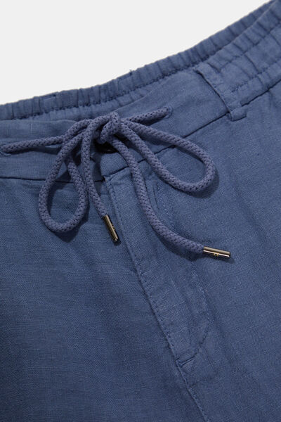 W Collection Blue Linen Lace-Up-Zippered Bermuda