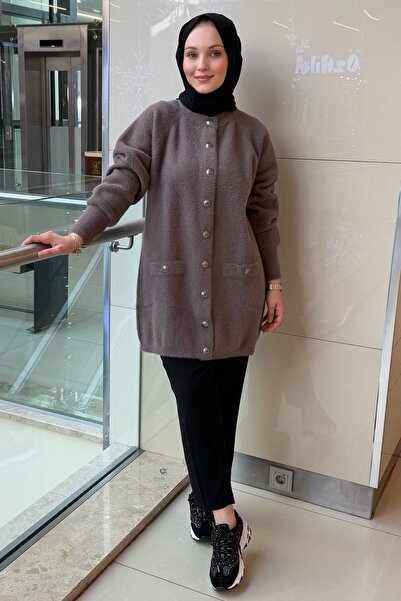 Nuss Angora Cardigan with Front Snap Button Pocket Detail