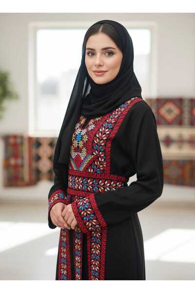 TRANDNIUM فستان نسائي، مجموعة تصميم أصيل مطرزة على الطراز الفلسطيني التقليدي بزخارف محلية [جلابية اردني