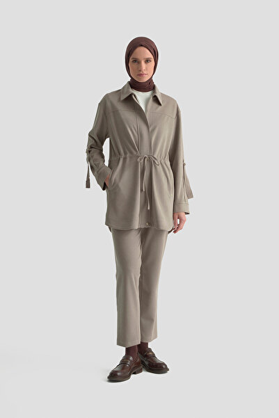 Armine Lycra Suit with Sleeve Detail, Lace-Up, Lengthened Zippered Pants