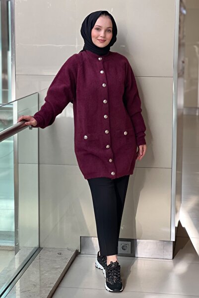 Nuss Angora Cardigan with Front Snap Button Pocket Detail