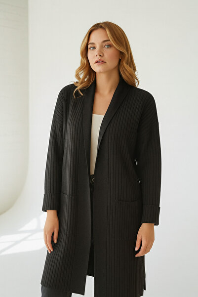 Wearified Kadın Şal Yaka Oversize Uzun Triko Hırka