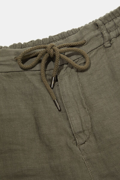 W Collection Green Linen Lace-Up Zippered Bermuda