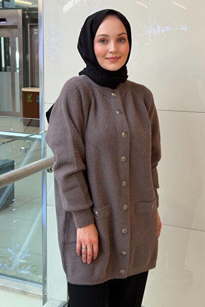 Nuss Angora Cardigan with Front Snap Button Pocket Detail