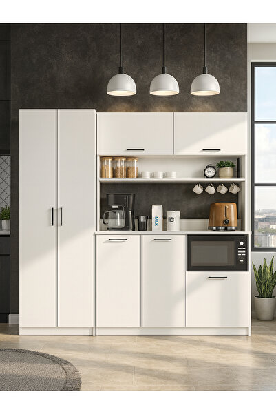 dorpek Tuco 3 Kapakli Mutfak Dolabı & Tuco 2 Kapaklı 5 Rafli Çok Amaçlı Dolap Kahve Köşesi Beyaz