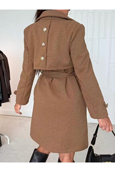 MAXORA SHOP Elegant women's coat made of striped fabric with a drawstring at the waist