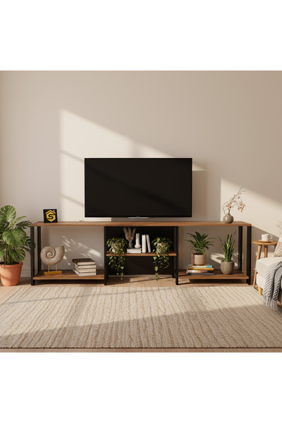 Stylish Home طاولة تلفزيون خشبية عصرية باللون البني والاسود _mztv01