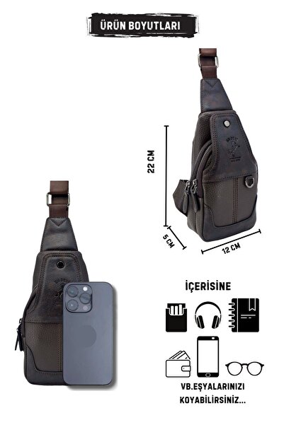 en deri Men's Brown 7044 Model Adjustable Cross Strap Shoulder Bag