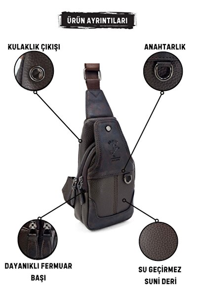 en deri Men's Brown 7044 Model Adjustable Cross Strap Shoulder Bag