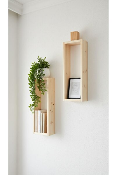 ARÇAMU DİZAYN 2'li Ahşap Dikdörtgen Raf (Çiçek Hediyeli)