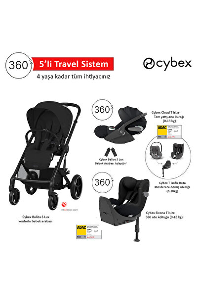 Cybex 5 li travel sistem Balios S Lux Moon Black+Cloud T+ Sirona T + T Baza+Balios Adaptör