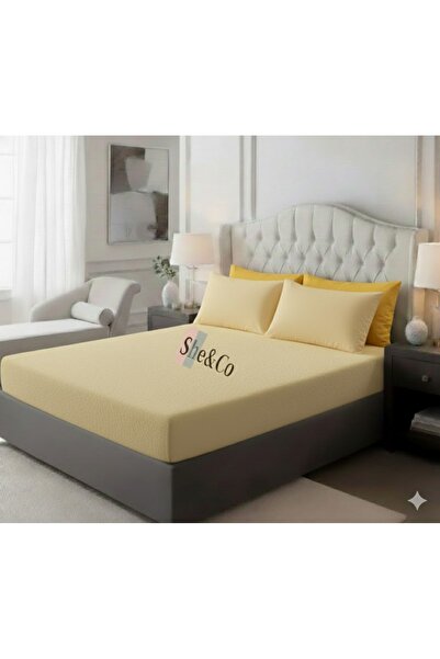 She&Co Set of 2 Double Oversize Elastic Sheets and Pillowcases - Yellow (180X200 cm 30 cm)