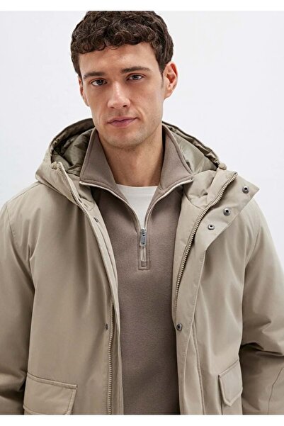 Mavi 0110657-70355 Pocket Detailed Hooded Men's Coat Beige