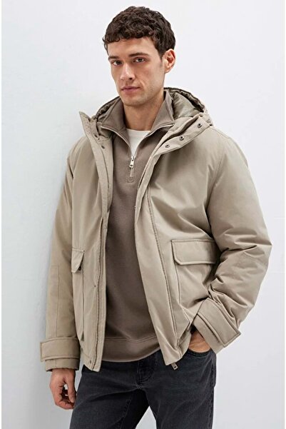 Mavi 0110657-70355 Pocket Detailed Hooded Men's Coat Beige