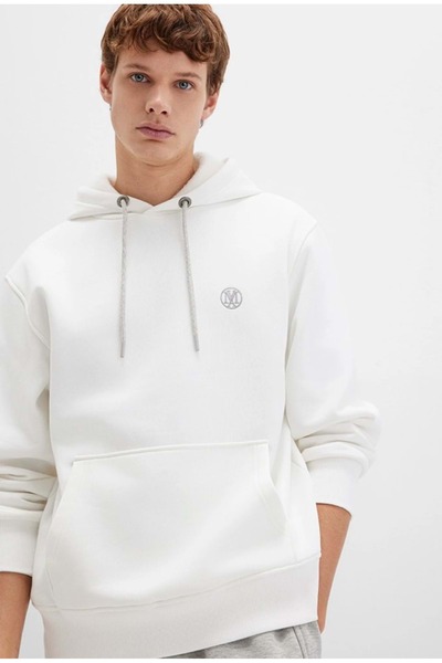 Mavi 065809 Logo Embroidered Men's Hooded Sweatshirt White