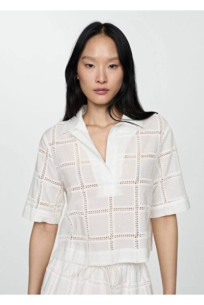MANGO Woman İşlemeli polo yaka bluz