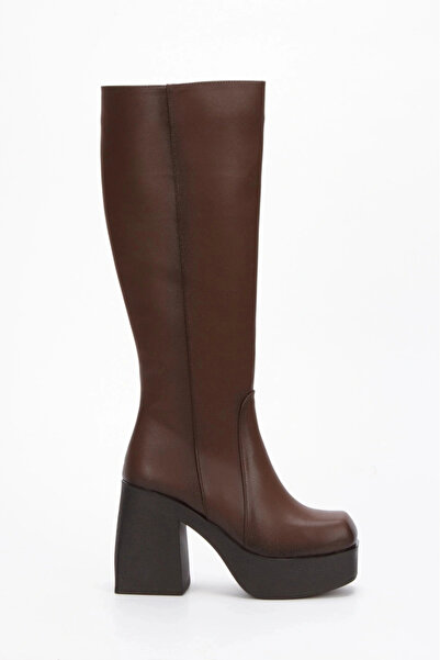 Miss Mitto Γυναικείες Καφέ Faux Leather Skin Light Πλατφόρμα Γόβες Απλές κομψ...