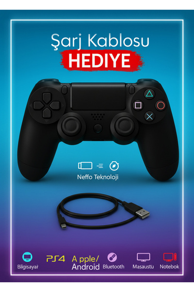 Kensa Ps4 Joystick Tablet Telefon Pc Uyumlu Titreşimli Oyun Kolu 1 Adet - Şarj Kablo Hediyeli