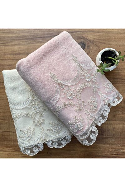 Çeyiz Bahçesi Набір з 2 штук кремових пудрових рушників Fabella 50&90