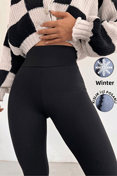 RuyaMood Colanți negri de iarnă, călduroși, cu talie înaltă, tricotați, cu interior din fleece, nu necesită lenjerie intimă 104