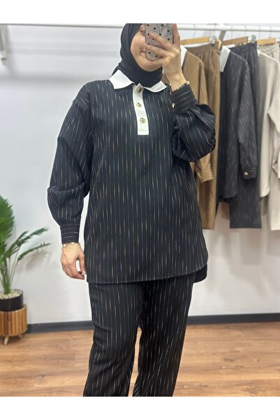 MODASEL Yaka Garnili Çizgili Takım