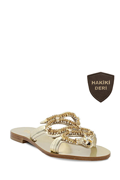 Vario Gold Stone Detailed Flat Slippers 748 Platino (Gold)