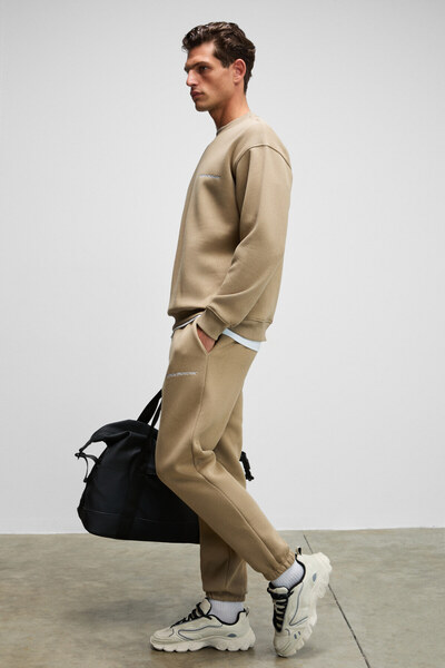 GRIMELANGE Σετ ανδρικής φόρμας Marshall από βαμβακερό fleece κεντημένο Relaxed Mink