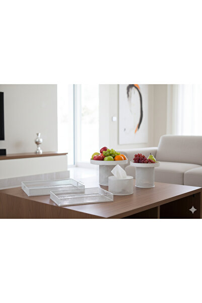 Generic Cake and dessert stand set + serving tray set + tissue box holder in a royal design