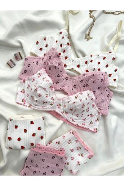 İNKO İÇ GİYİM Σετ 3 Πολύχρωμα Βαμβακερά Σουτιέν με Σχέδιο Underwire