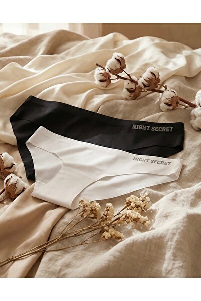 NIA UNDERWEAR قطعتان من الملابس الداخلية النسائية المقطوعة بالليزر من القطن بدون خياطة - أسود / أبيض