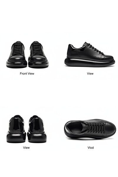 ALTA GRACIA Black Sneakers Genuine Leather Thick Balloon Sole, Stylish & Comfortable Casual Sports Shoes