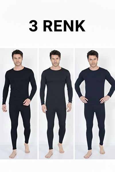 don-x | 3 Adet 3 Renk Kışlık Termal Erkek Takım Alt Ve Üst (Lacivert Siyah An...