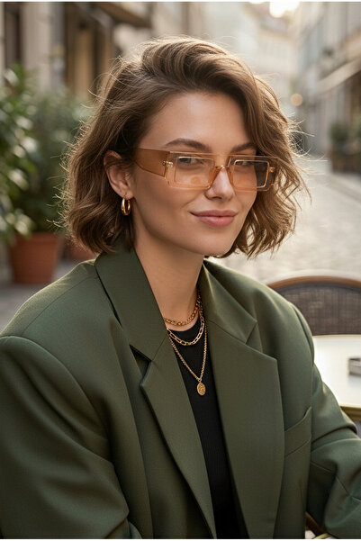 Kapin Qube Siyah Dikdörtgen Güneş Gözlüğü - Bej