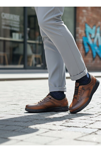 LİCCAS Hakiki Deri Kaymaz Kışlık Taban Akıllı Bağcık ve Ortopedik Erkek Kışlık Sportif Kundura Taba Rengi