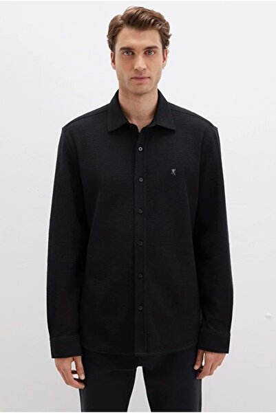 Mavi 0211789 m Logo Embroidered Knitted Men's Shirt Black