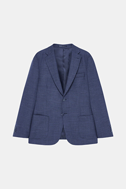 W Collection Dark Blue Buttoned Linen Wool Jacket