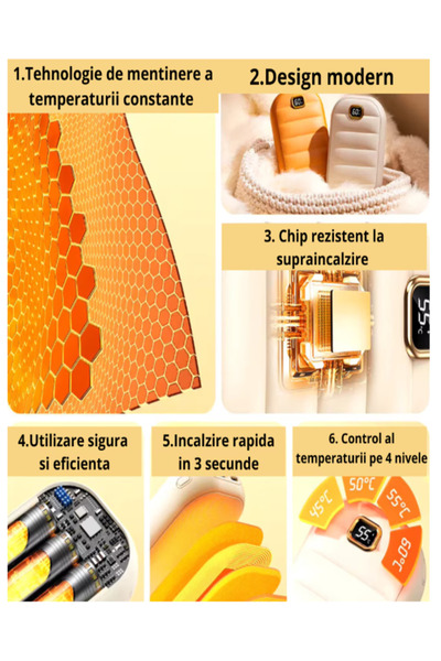 OEM Încălzitor portabil de mâini 2 în 1, baterie externă reîncărcabilă 10.000 mAh, 4 niveluri de temperatură (45–60°C), alb