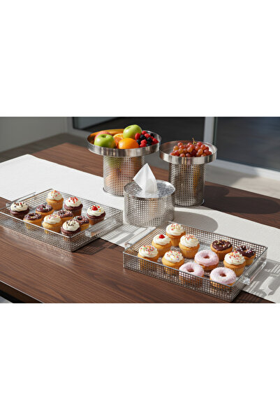 Generic Cake and dessert stand set + serving tray set + tissue box holder in a royal design