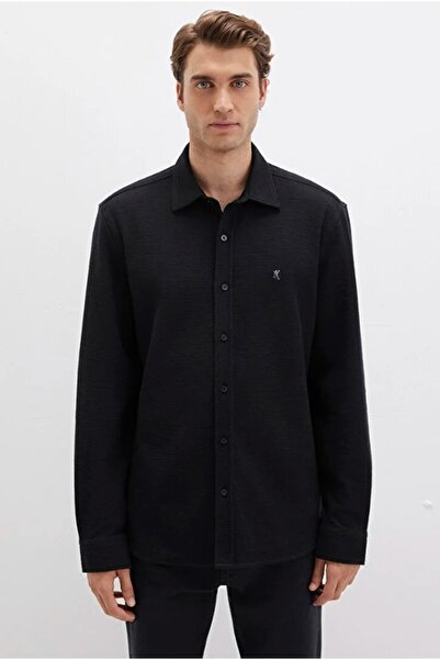 Mavi 0211789 m Logo Embroidered Knitted Men's Shirt Black