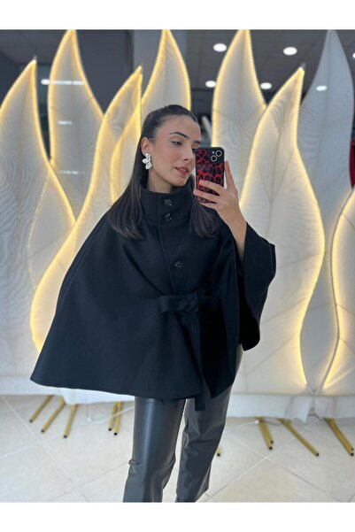 BYB Premium Kalite Kuşaklı Siyah Panço