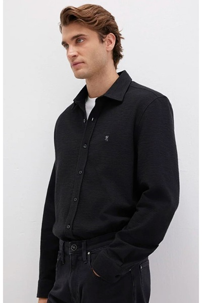 Mavi 0211789 m Logo Embroidered Knitted Men's Shirt Black