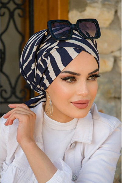 Aişe tesettür Lacivert Degrade Çapraz Bone