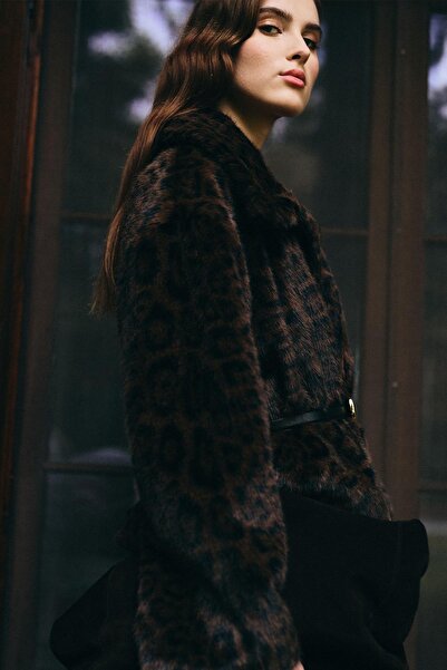 Olcay Μπουφάν από ψεύτικη γούνα με λεοπάρ σχέδιο OVERSIZE ΚΑΦΕ 1010