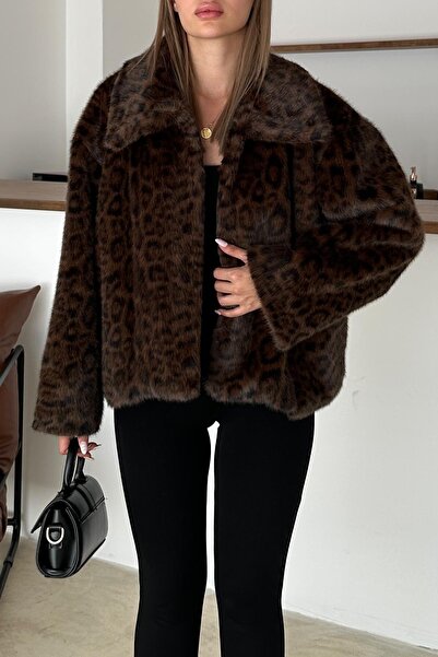 Olcay Μπουφάν από ψεύτικη γούνα με λεοπάρ σχέδιο OVERSIZE ΚΑΦΕ 1010