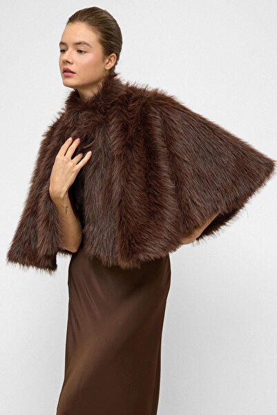 Olcay Kurzer Kunstpelz-Poncho BRAUN 1013