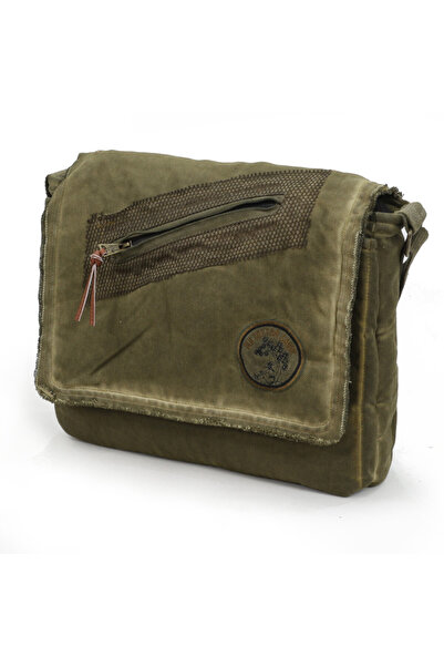 Old Cotton Cargo 7136 Robbie Yeşil 14 inç Laptop Günlük Omuz Okul Seyahat Vintage Pamuk Kanvas Çanta