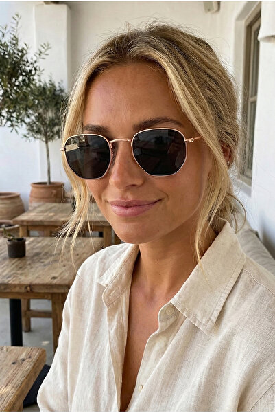 Kapin Bronz Çerçeve Altıgen Güneş Gözlüğü - Siyah Cam