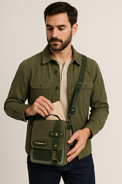 Hulganz Dug Waxed Canvas & Genuine Leather Messenger & Handbag (Messenger Bag) 17X20 cm